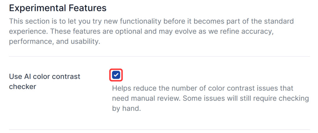 Enable or Disable the AI color contrast checker feature from the checkbox