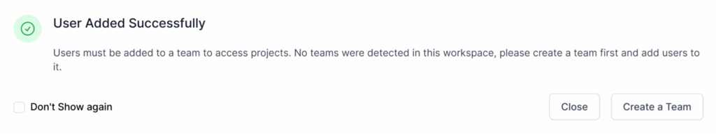 Screenshot displaying the Pop-Up that confirms that a User has been added.