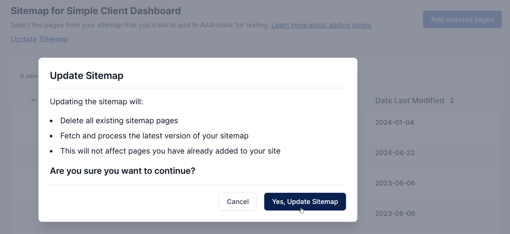 Saving the Update Sitemap option