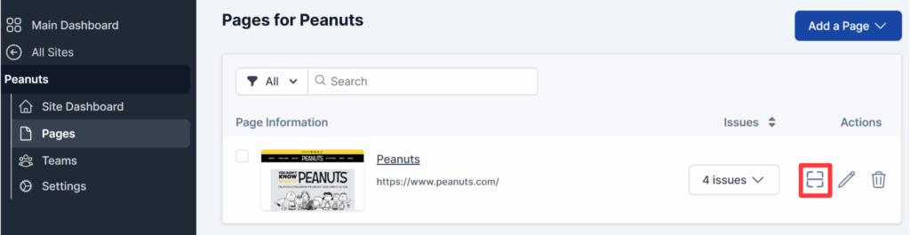 Run Automated Scan in the Site Dashboard for a single page.