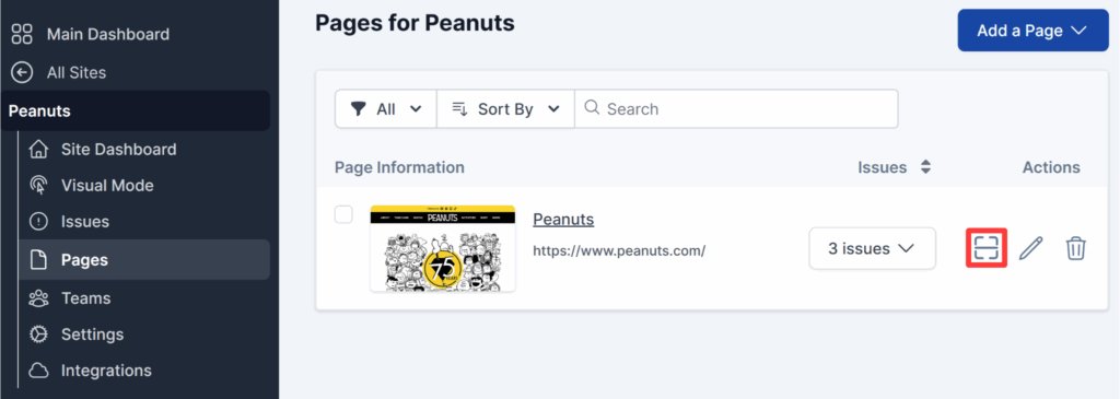Run Automated Scan in the Site Dashboard for a single page.