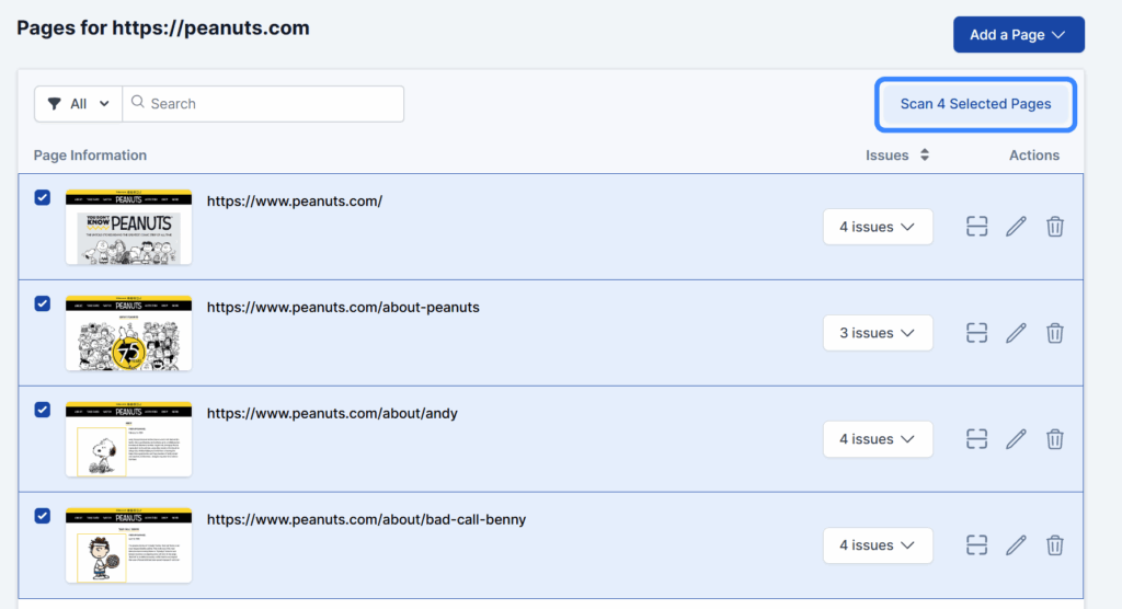 Run Automated Scan in the Site Dashboard for a subset of pages.