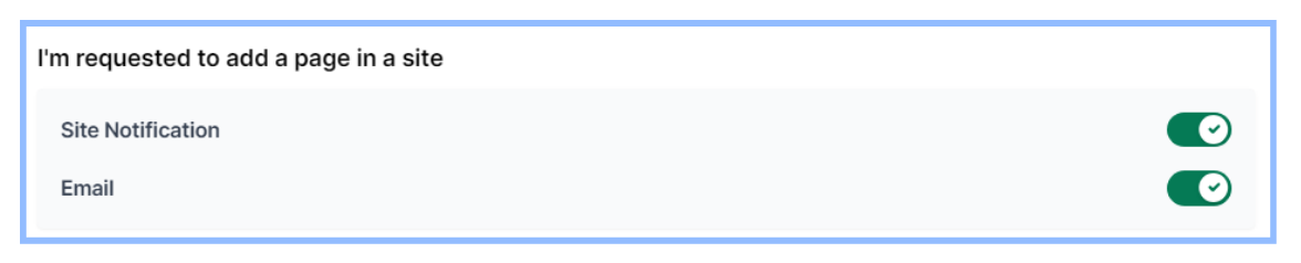 Workspace settings notifications for when you're requested to add pages in a site.