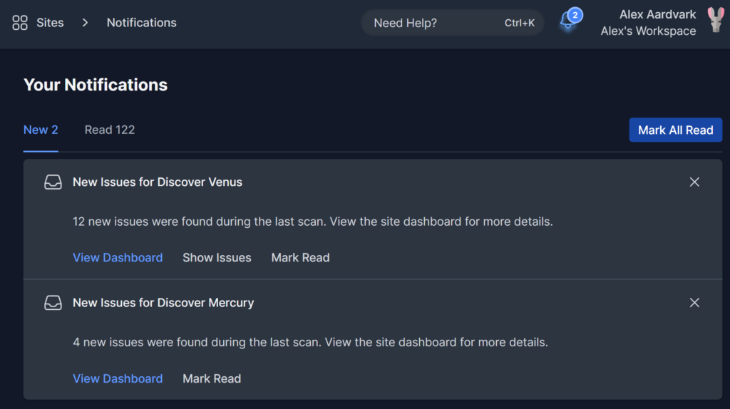 Accessing and displaying notifications in the Workspace.