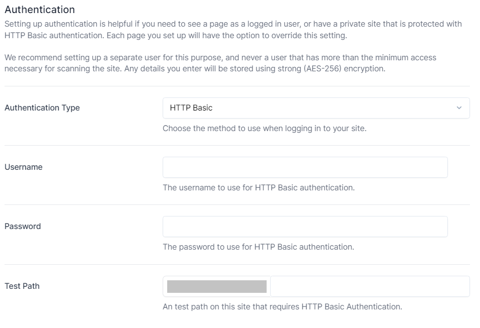 Authentication screen for adding a site.