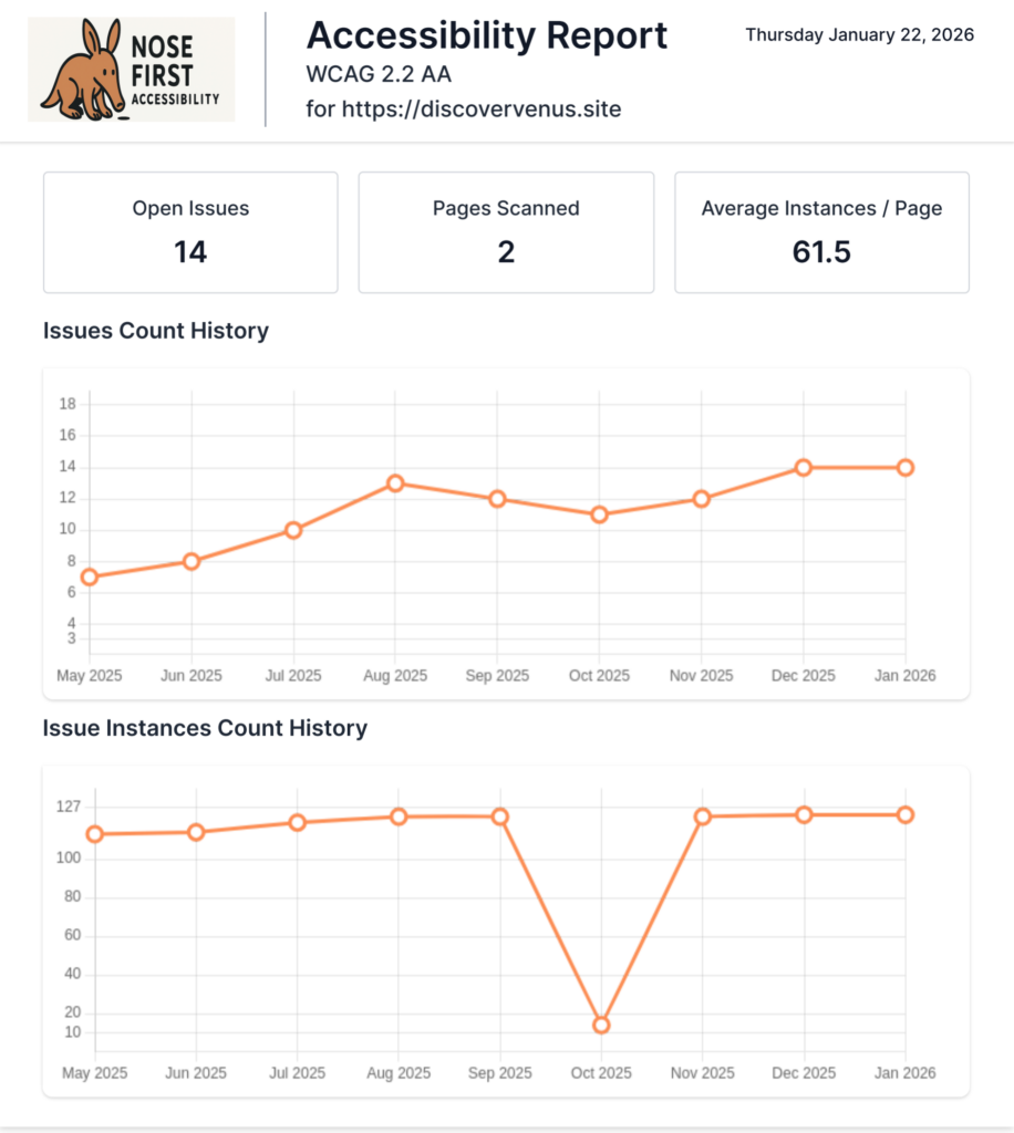 Reporting feature generating a PDF for users displaying the issues count.