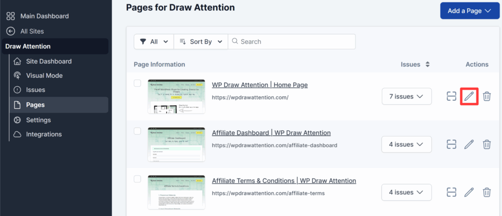 The screenshot displays the edit option in order to update the page title for a page.