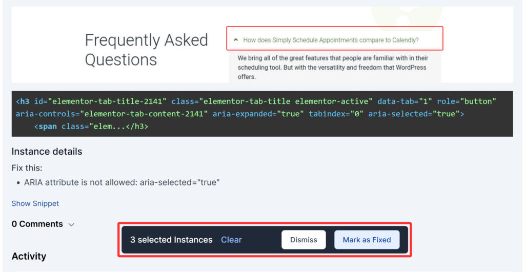 Selecting multiple issues in an instance to mark them as fixed or not an issue.