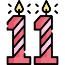 Number 11 as birthday candles for 11th anniversary
