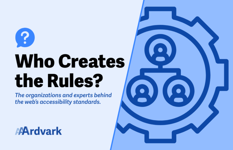 an organization inside a gear icon with text on the side that says "Who Creates the Rules"