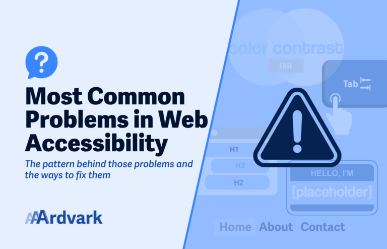 Text that says "What Are the Most Common Problems of Web Accessibility" and an important icon (triangle with exclamation point inside it)