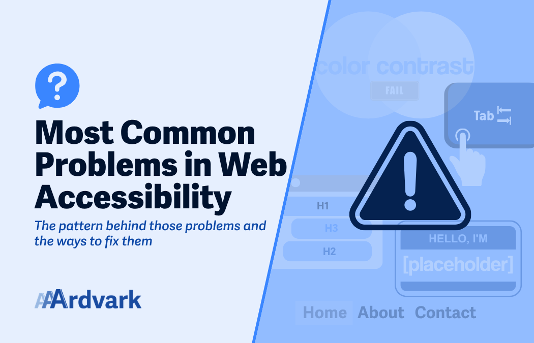Text that says "What Are the Most Common Problems of Web Accessibility" and an important icon (triangle with exclamation point inside it)