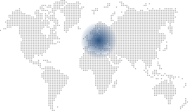 dots for forming a world map with a blue highlight on the European territory 