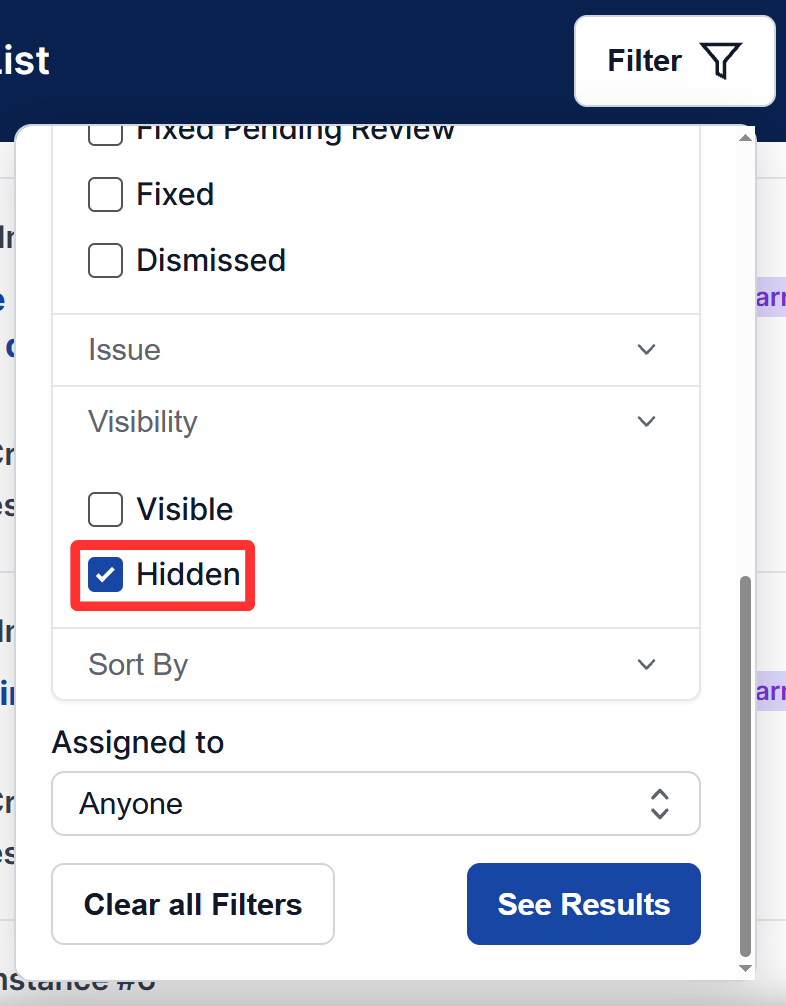Select Hidden option under the Visibility tab