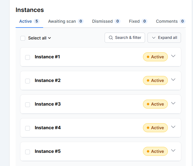 Instance list collapsed to summary rows, with the button now reading "Expand all."