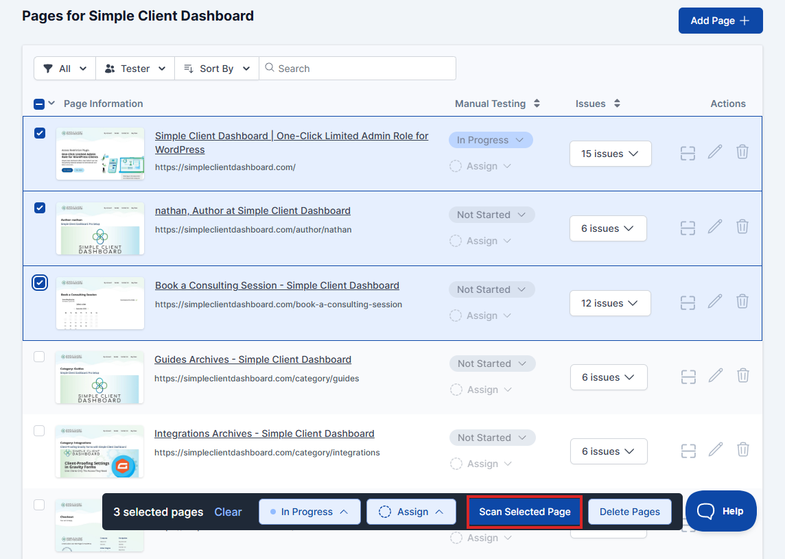 Run Automated Scan in the Site Dashboard for a subset of pages.