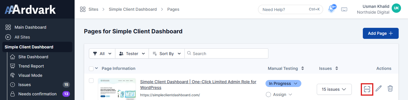 Run Automated Scan in the Site Dashboard for a single page.
